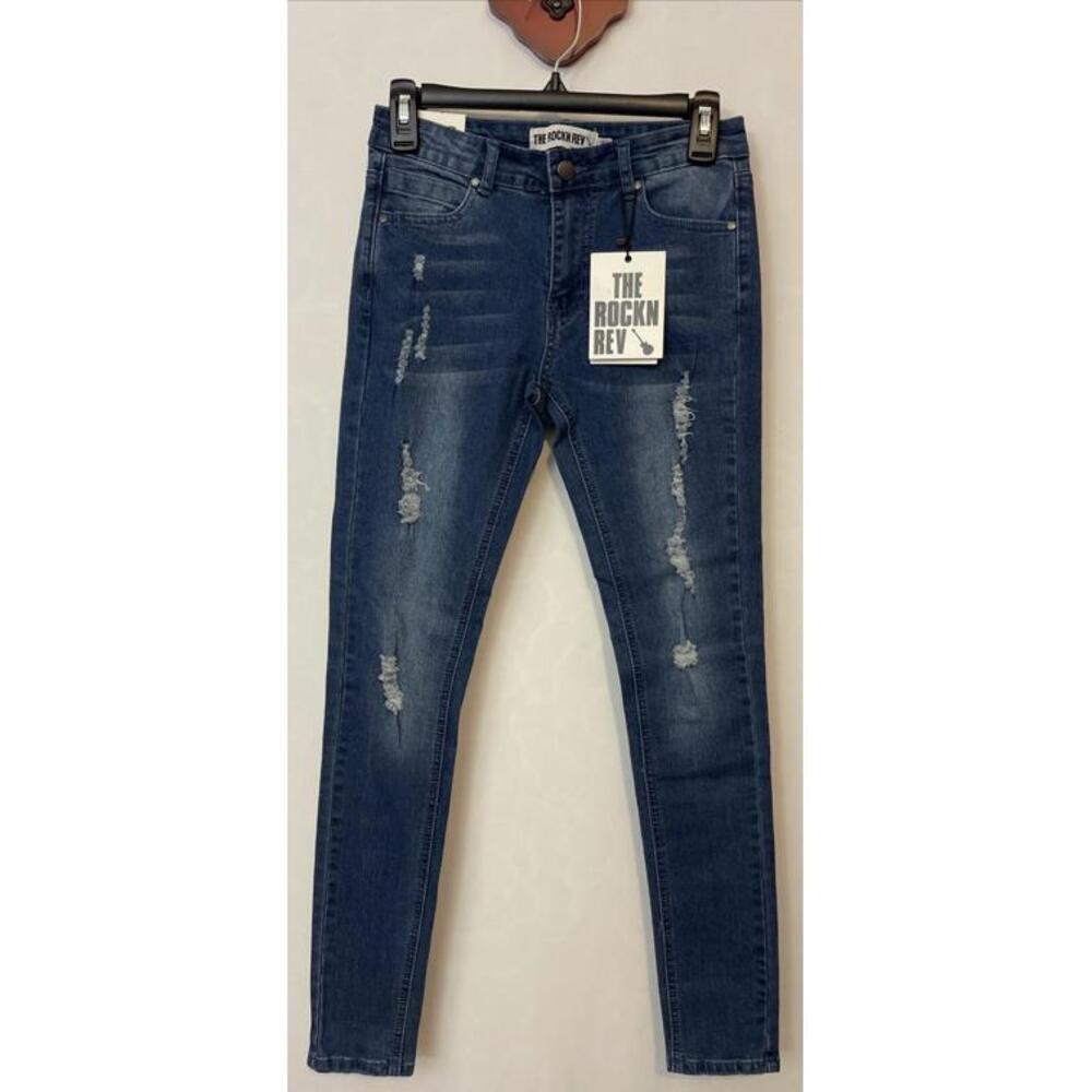 The RockN Rev Womens Size 4 Denim Ripped Distressed Skinny Blue Jeans NEW! A6673